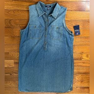 Chaps Denim Sleeveless Shirt Dress Blue Women’s XL Utility Casual Americana
